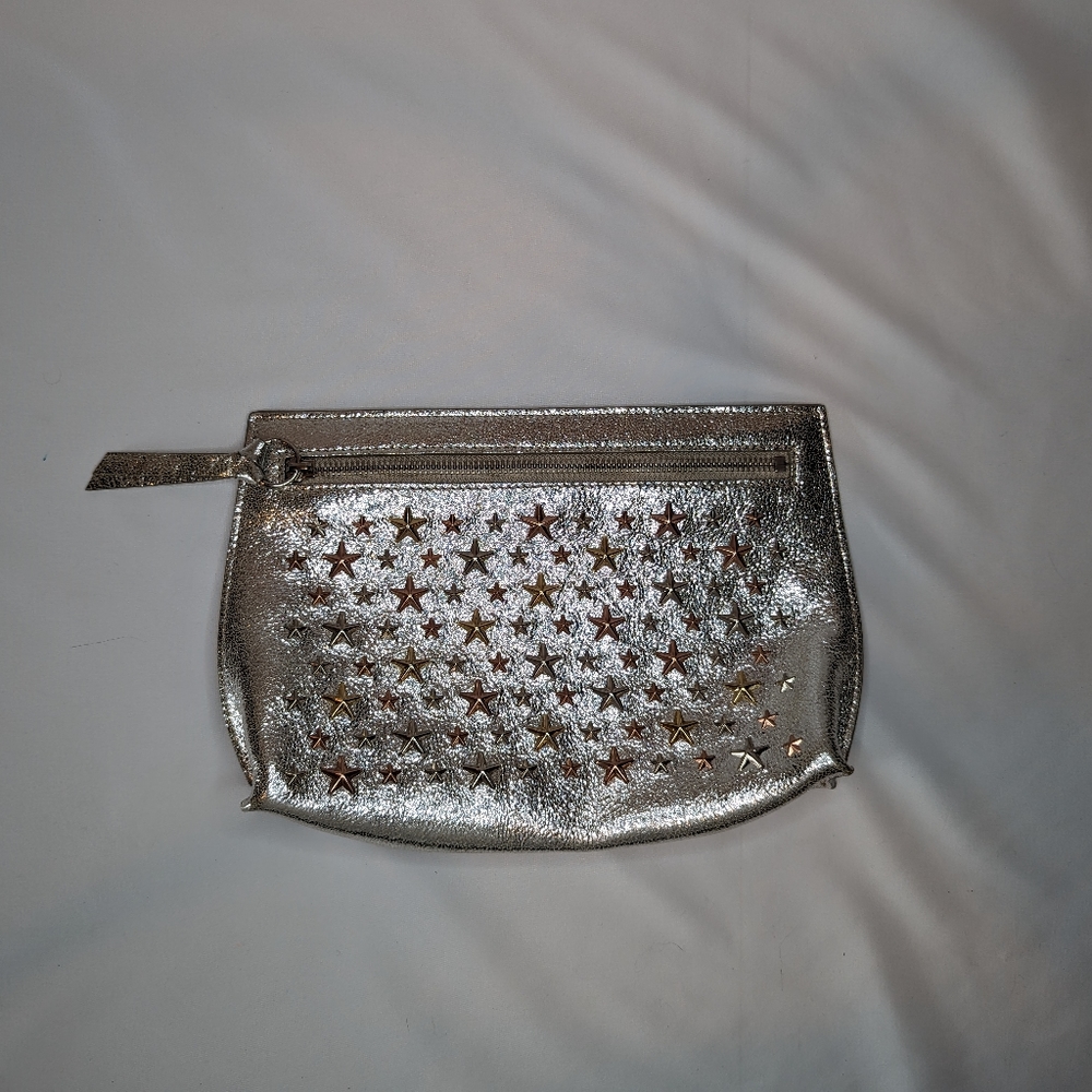 Jimmy Choo Authentic Philippa Silver Leather Star Studded Clutch
